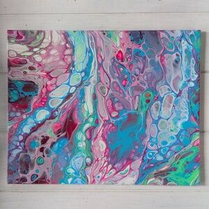 Abstract Teal and White Canvas Art Painting 8"×10"